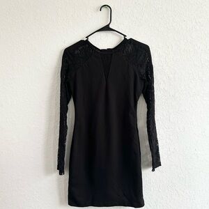 GUESS Black Lace Dress Long Sleeve Lace Up Back Size Small Business Office Goth
